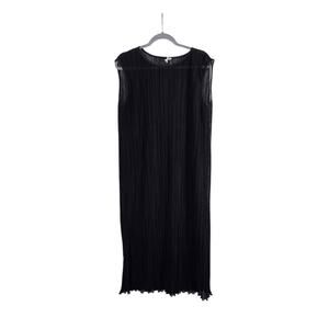 Lacausa Sheer Black Mini Pleated Sleeveless Shift Midi Dress, Women's Small